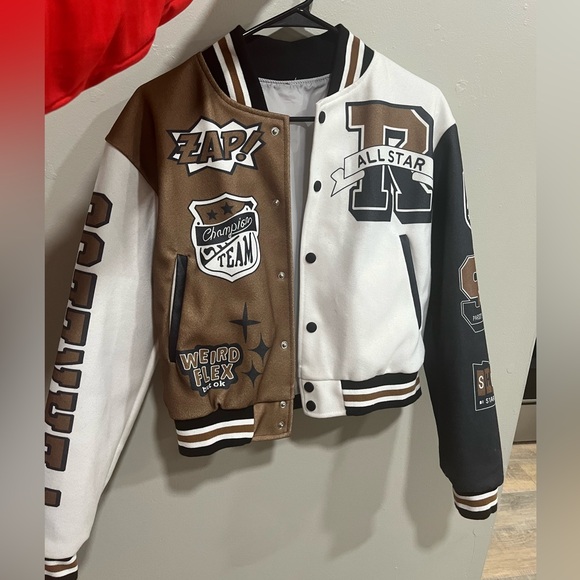 Jackets & Blazers - VOIKERDR Varsity Jacket Women Print Casual Jacket Cropped Jacket